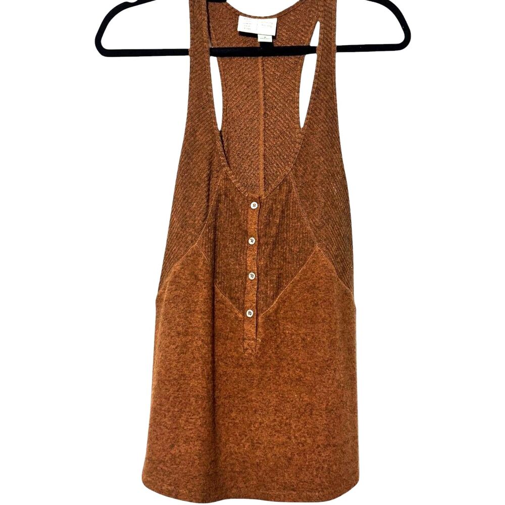 Anthropologie Saturday Sunday Brown Knit Henley Tank Racerback Boho Quiet Luxury